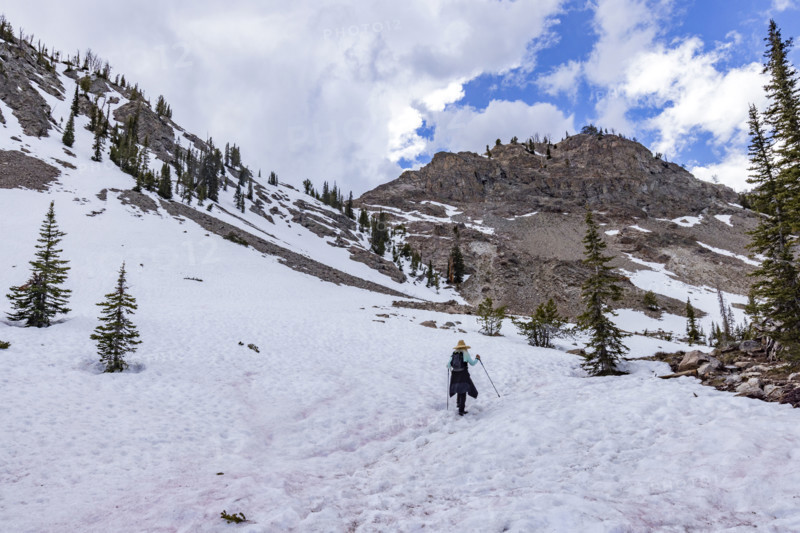Rear view of woman hiking in Sun Valley