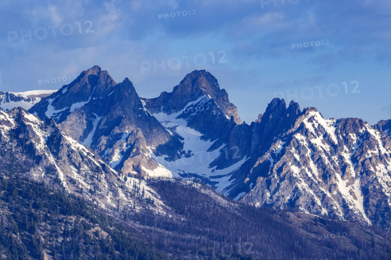 Sawtooth Mountains with snow patches