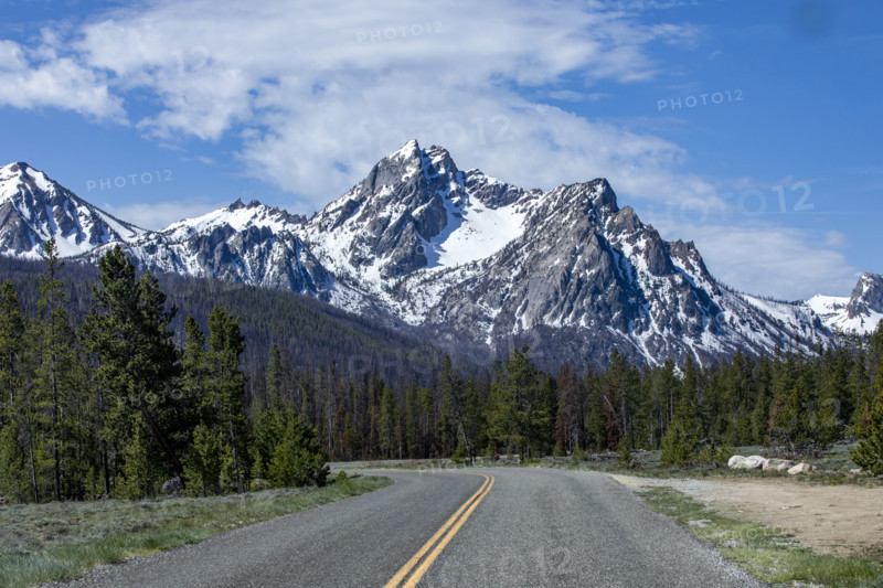 Empty Stanley Lake Road view to McGowan Peak
