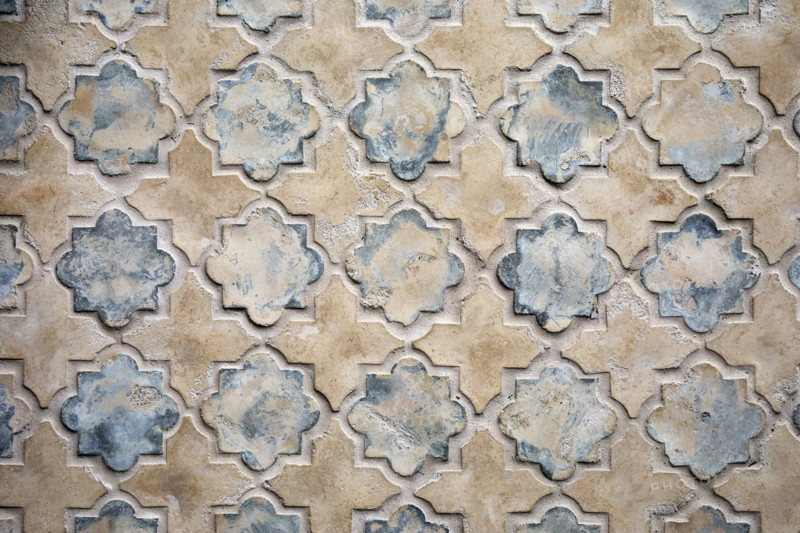 Close-up of beige and blue tile