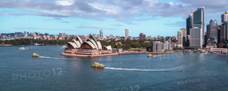 Panorama of Circular Quay including Opera House and ferry departure