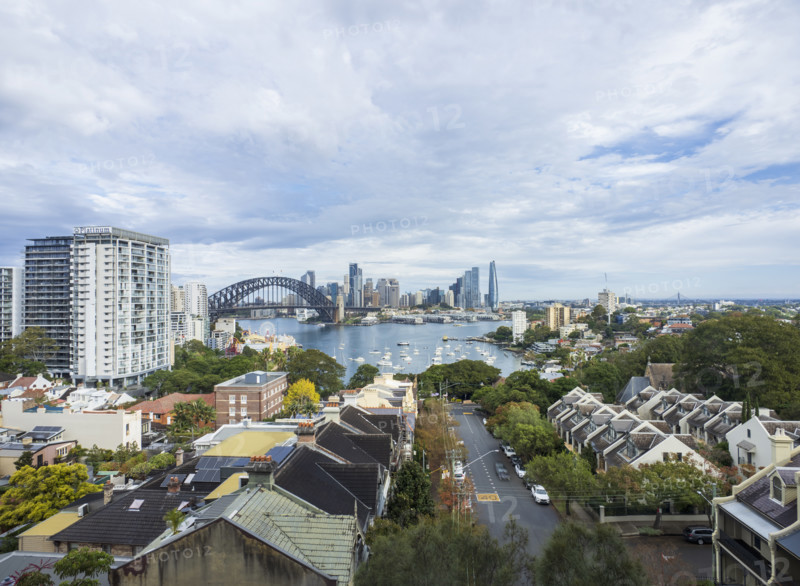 Residential district with Sydney Harbour in distance