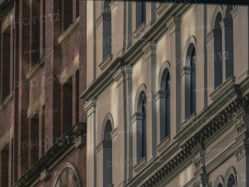 Close-up of historic apartment building