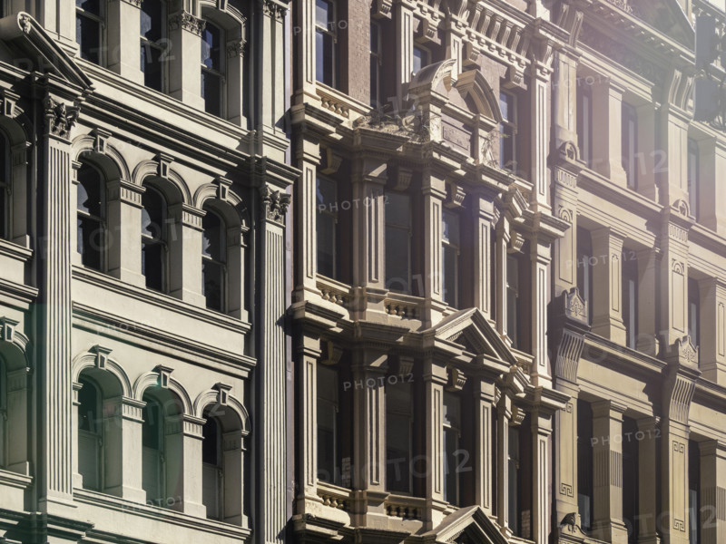 Close-up of historic apartment building