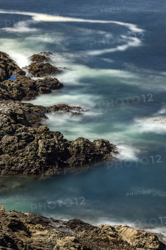 Water swirling around rocks, motion blur