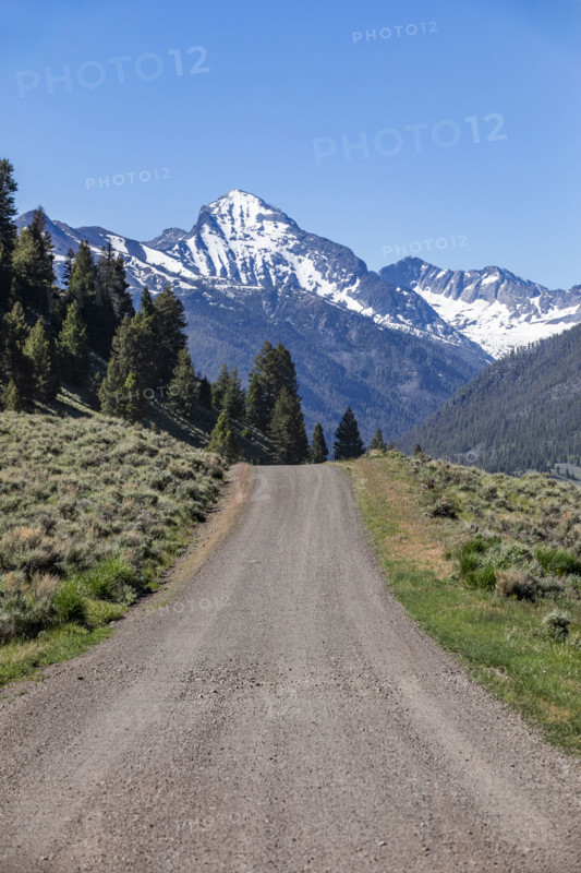 Empty dirt road to distant mountain