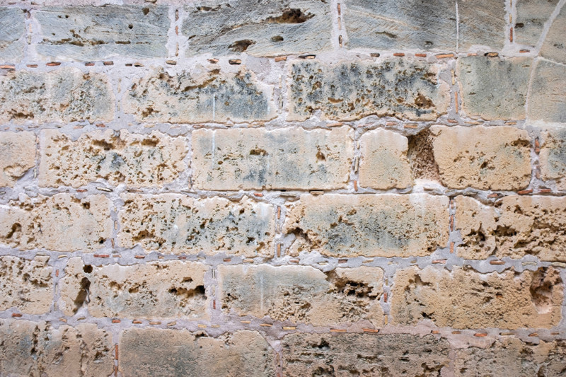 Close-up of sandstone wall. Palma de Mallorca, Balearic Islands, Spain