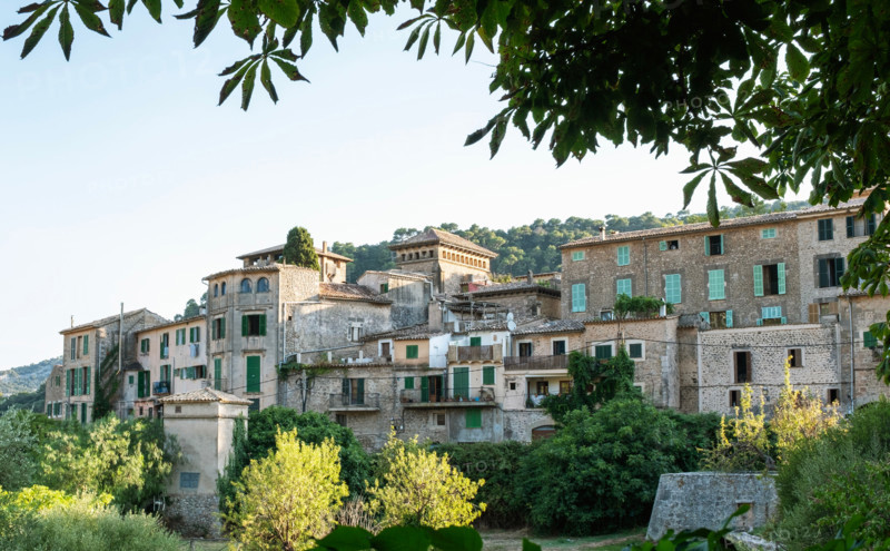 Stone townhouses in old town. Valldemossa, Mallorca, Spain