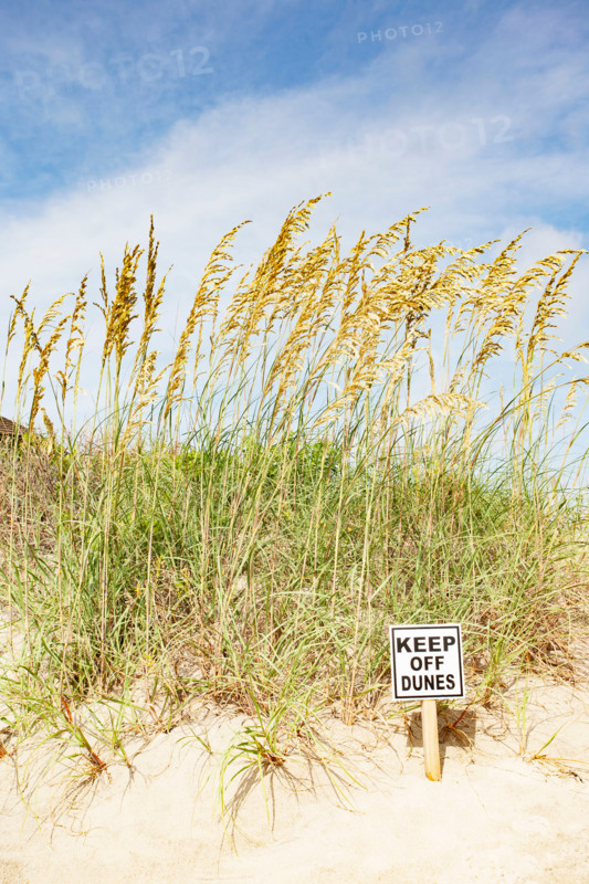 Keep Off Dunes sign on beach. Corolla, North Carolina, United States