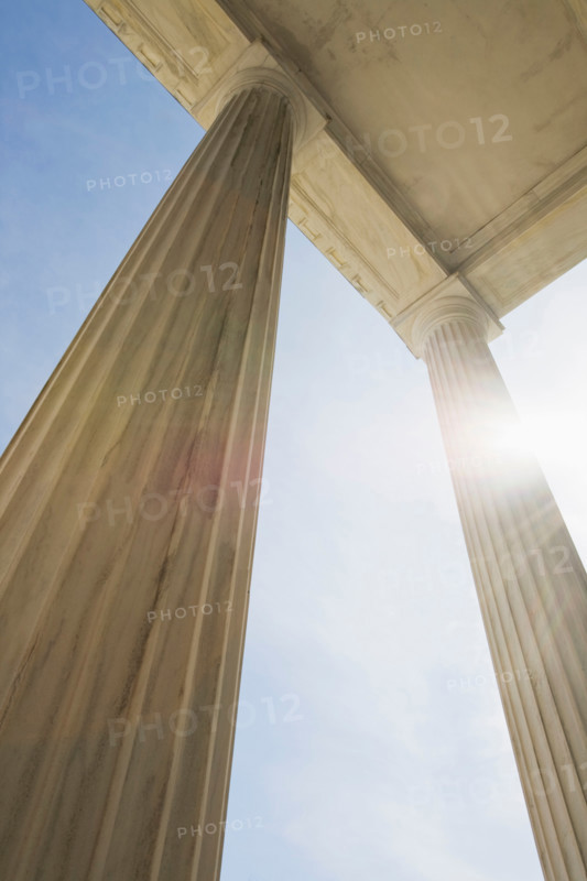 Low angle view of marble columns against sky. Madison, New Jersey, United States