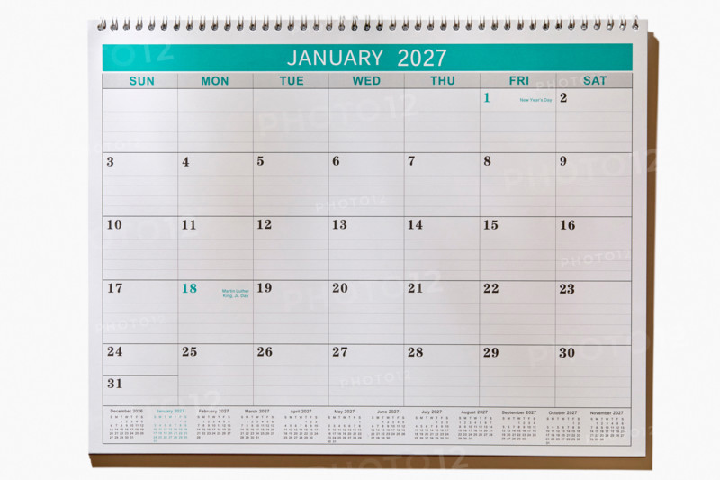 Blank January 2027 calendar. New york City, New York State, United States