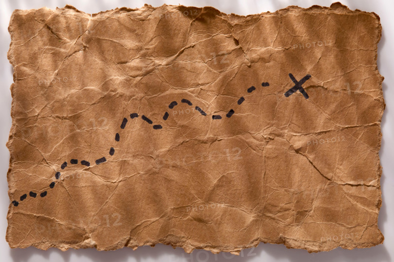 Close-up of ancient treasure map. New York City, New York State, United States