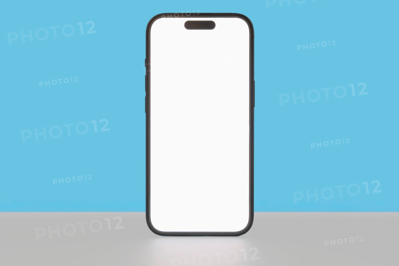 Blank smartphone on blue background. New York City, New York State, United States