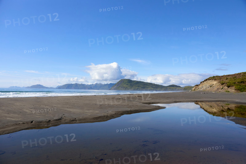 Hills seen from Fossil Beach. Kodiak, Alaska, United States