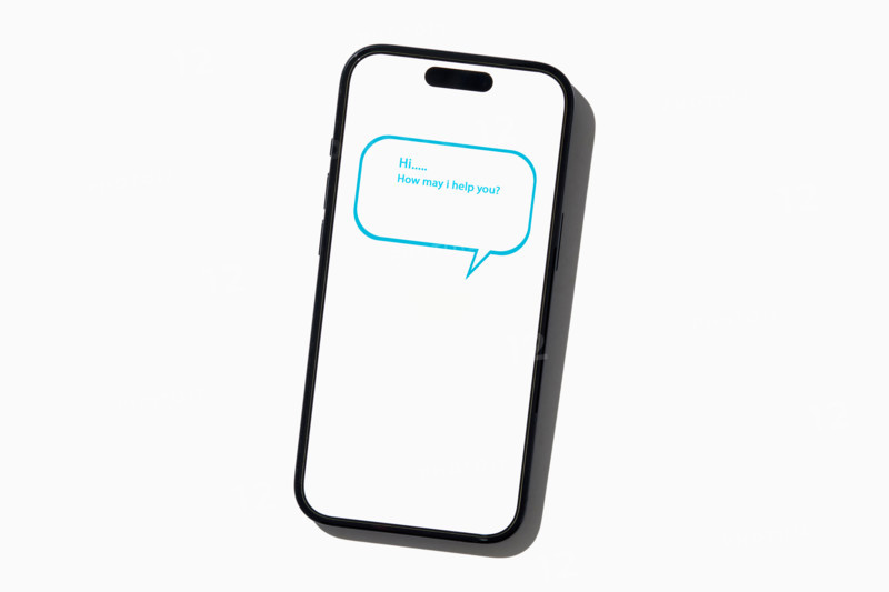 Chat bot on smart phone on white background. New York City, New York State, United States