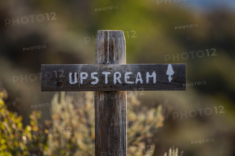 Close-up of old Upstream sign. Bellevue, Idaho, United States