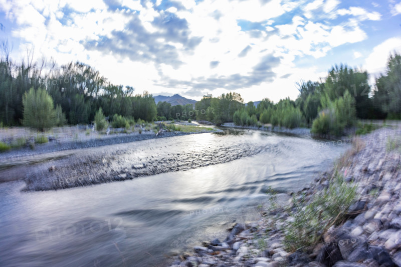 Calm river and trees, blurred motion. Bellevue, Idaho, United States