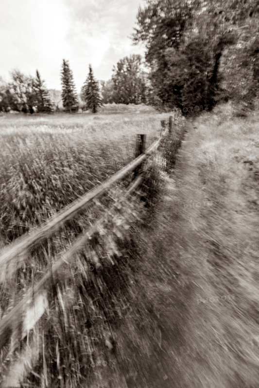 Footpath near field with fence blurred motion. Bellevue, Idaho, United States