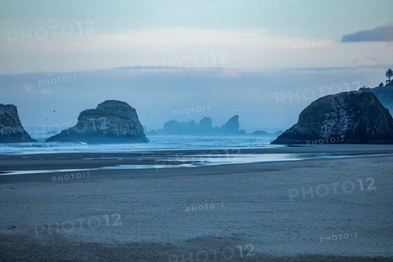Ecola Creek flowing into Pacific Ocean. Cannon Beach, Oregon, United States