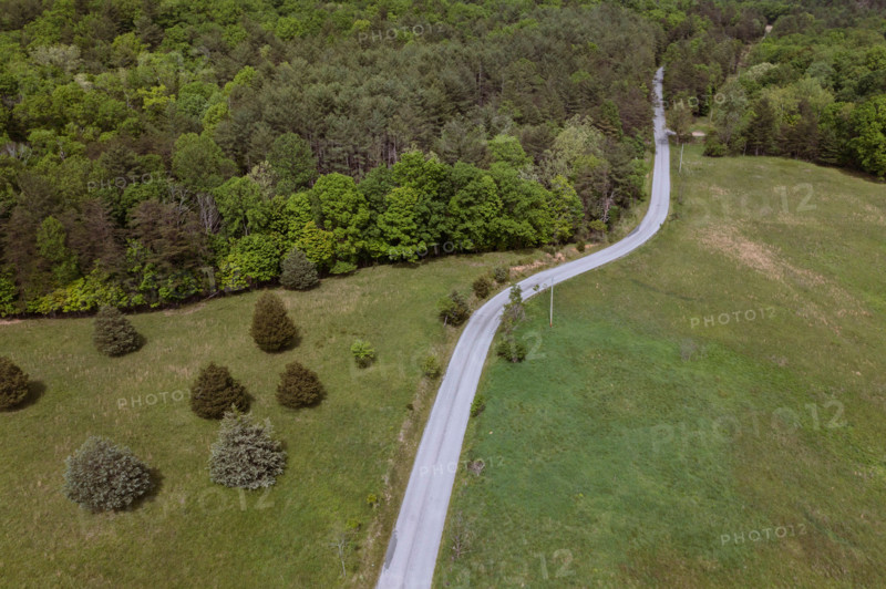 Aerial view of empty road crossing landscape. Blacksburg, Virginia, United States