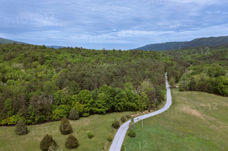 Aerial view of empty road crossing landscape. Blacksburg, Virginia, United States