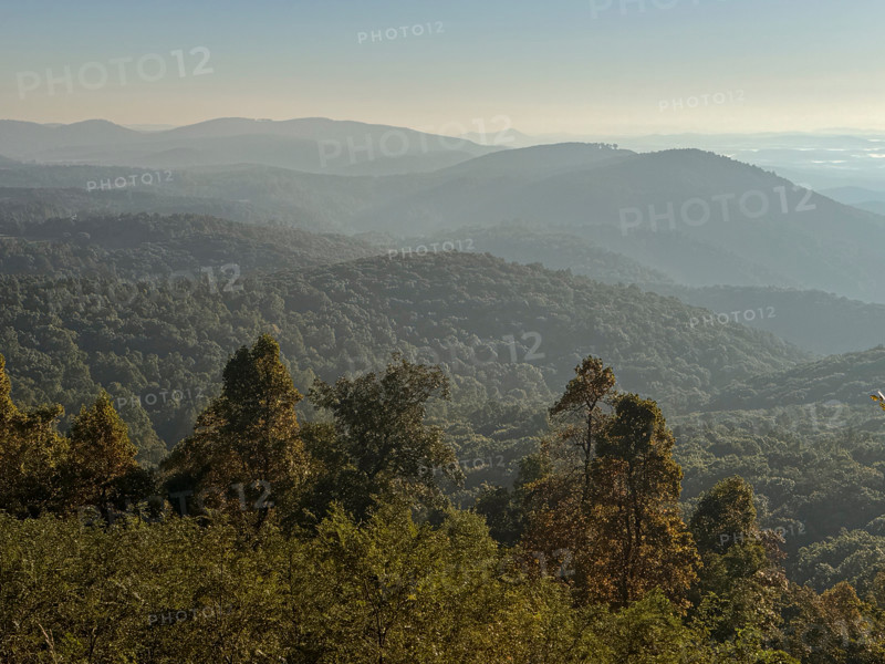 Forested mountains in mist. Blacksburg, Virginia, United States
