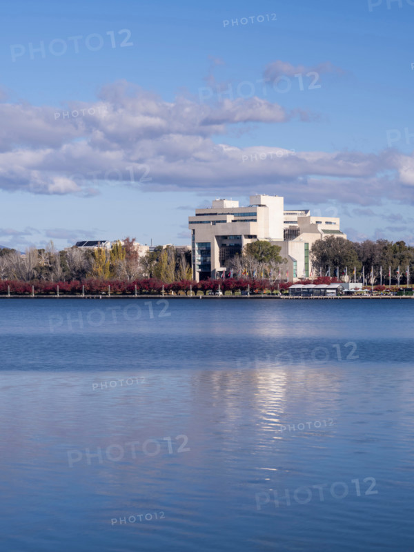 High Court of Australia viewed from across Lake Burley Griffin. Canberra, Australian Capital Territory, Australia
