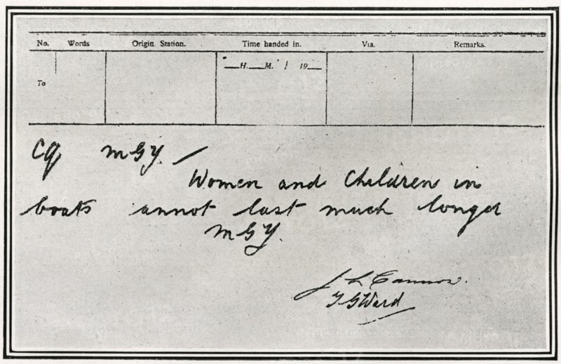 Message de détresse envoyé par les opérateurs radio du RMS Titanic