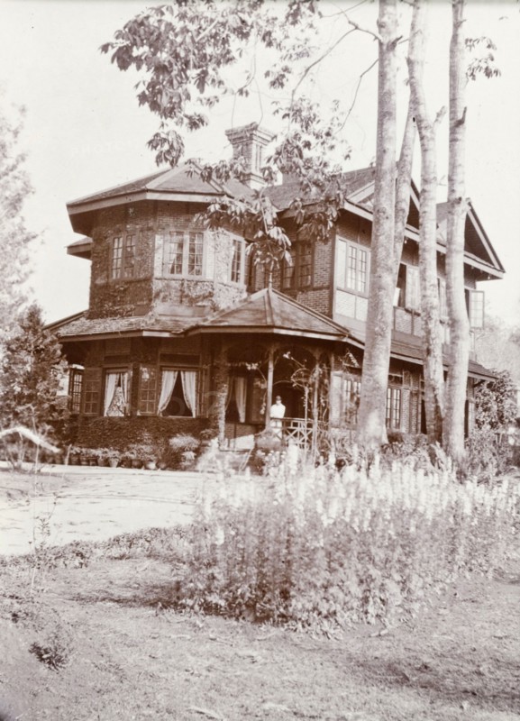 European-style house in Maymyo. A two-storey, European-style brick house in Maymyo (Pyin U Lwin). Maymyo, Burma (Pyin U Lwin, Myanmar), circa 1905. Pyin U Lwin, Mandalay, Burma (Myanmar), South East Asia, Asia.