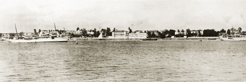 Panorama of Zanzibar. An panoramic view of the coast of Zanzibar taken from the sea. Zanzibar (Tanzania), 12-17 January 1924. Zanzibar Town, Zanzibar Urban/West, Tanzania, Eastern Africa, Africa.