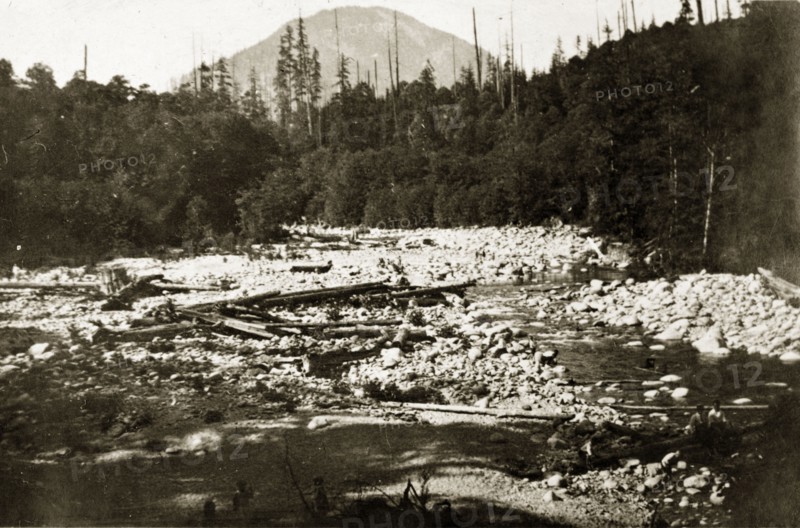 Lynn Valley, Vancouver. Logs litter the riverbed at Lynn Valley. Vancouver, Canada, 21 June-4 July 1924. Vancouver, British Columbia, Canada, North America, North America .