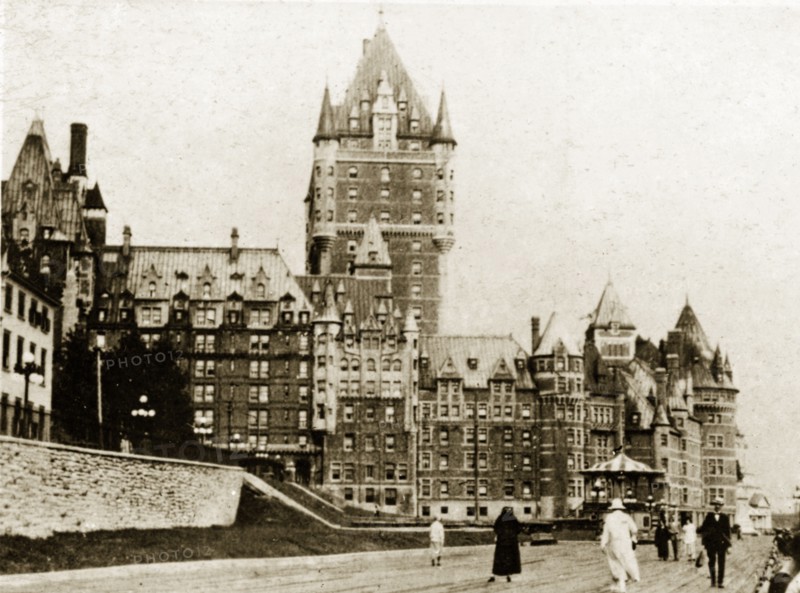 The Chateau Frontenac Hotel. View of the grandiose Chateau Frontenac Hotel built by the CPR (Canadian Pacific Railway) and opened in 1893. Quebec, Canada, 18 August-2 September 1924. Quebec, Quebec, Canada, North America, North America .