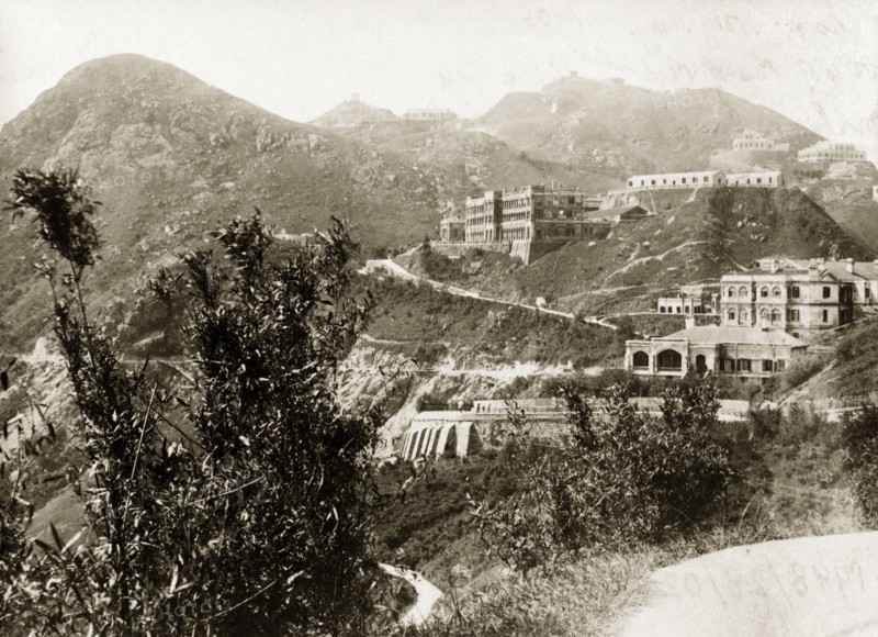 Victoria Peak, 1903. View of Victoria Peak, the highest mountain on Hong Kong Island, showing the Governor's summer residence, hotels and various grand buildings. Hong Kong, 1903. Hong Kong, Hong Kong, China, People's Republic of, Eastern Asia, Asia.