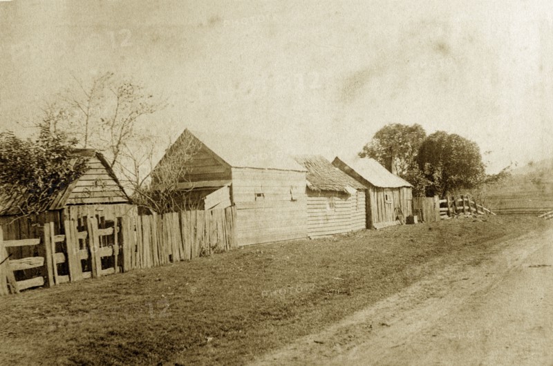 Indooroopilly pocket. Wooden sheds line the road near the Indooroopilly pocket, a tight bend in the river close to the town itself. Indooroopilly, Australia, circa 1890. Indooroopilly, Queensland, Australia, Australia, Oceania.