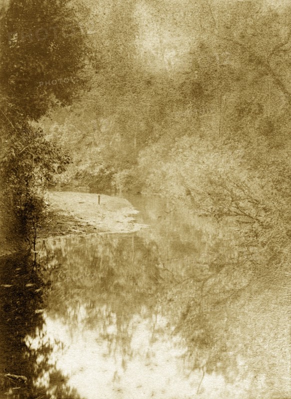 Moggill creek, Australia. A bend in the river at Moggill creek located in the outback surrounding Brisbane. Queensland, Australia, circa 1890., Queensland, Australia, Australia, Oceania.