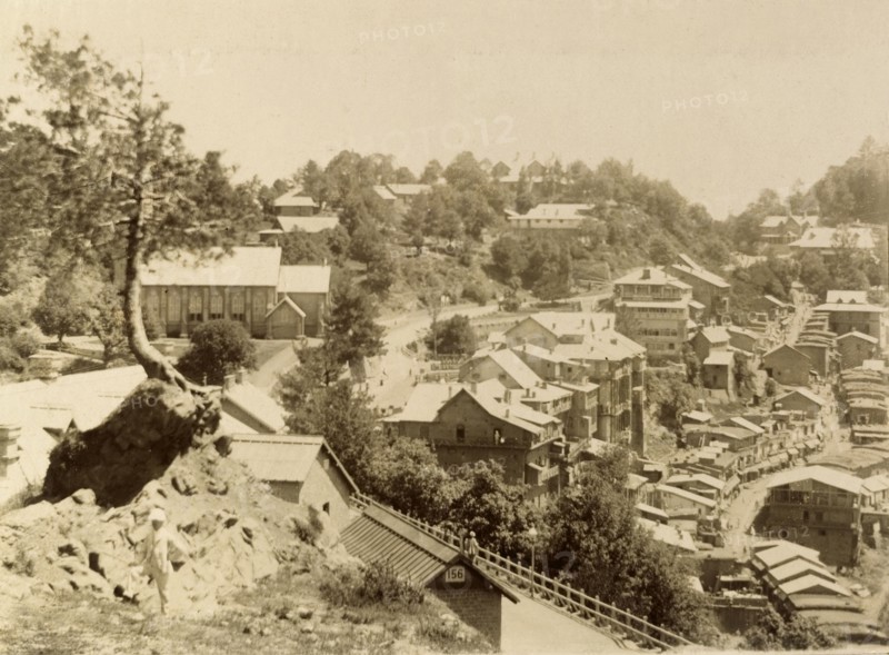 View over Murree, Pakistan. Hilltop view over Murree, showing the awnings and crowds of a busy market stretching into the distance along a winding road. Murree, Punjab, India (Punjab, Pakistan), 1898. Murree, Punjab, Pakistan, Southern Asia, Asia.