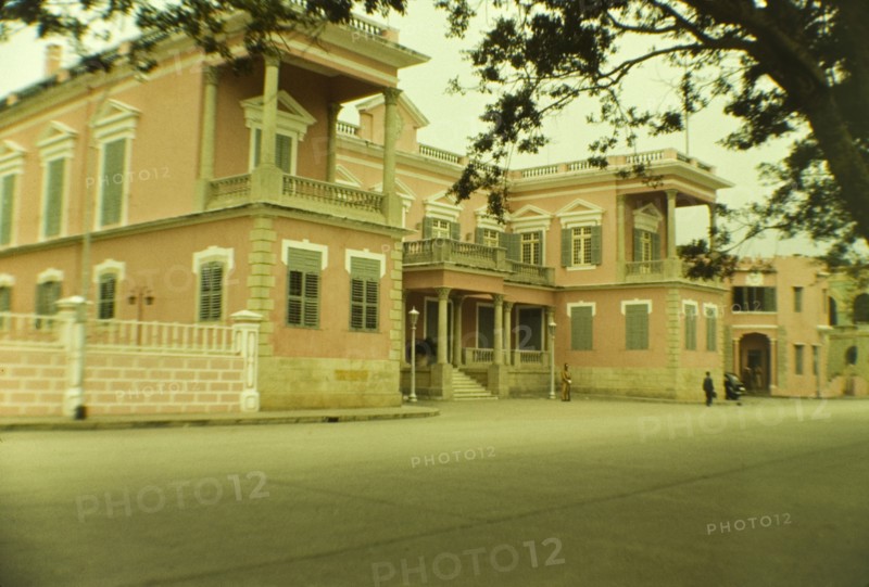 Government House, Macau. The pink walls and shuttered windows of the former Government House in Macau. Macau, People's Republic of China, January 1961. Macau, Macau, China, People's Republic of, Eastern Asia, Asia.