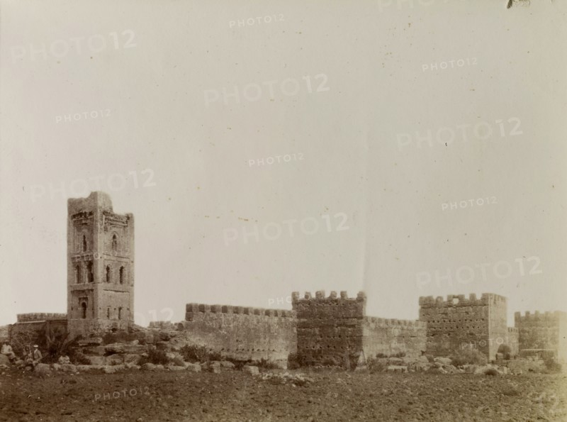 Ruins of a kasbah. The ruins of a fortified kasbah, or Islamic city. Southern Morocco, 1898. Morocco, Northern Africa, Africa.
