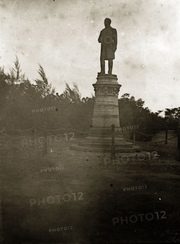Statue of Sir William McKinnon. A statue of Sir William McKinnon, founder of the East African Company, is silhouetted against the sky. British East Africa (Kenya), 1906. Mombasa, Coast, Kenya, Eastern Africa, Africa.