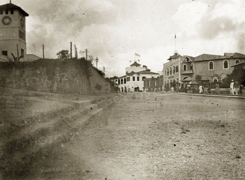 Road in Mombasa. View from street level of a road in the centre of Mombasa. Mombasa, British East Africa (Kenya), 1906. Mombasa, Coast, Kenya, Eastern Africa, Africa.
