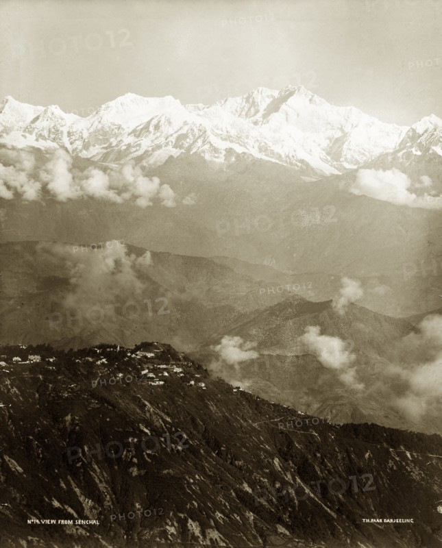 Kanchenjunga, circa 1900. View of the Himalayan mountain Kanchenjunga, taken from Senchal near Darjeeling. Senchal, West Bengal, India, circa 1900., West Bengal, India, Southern Asia, Asia.