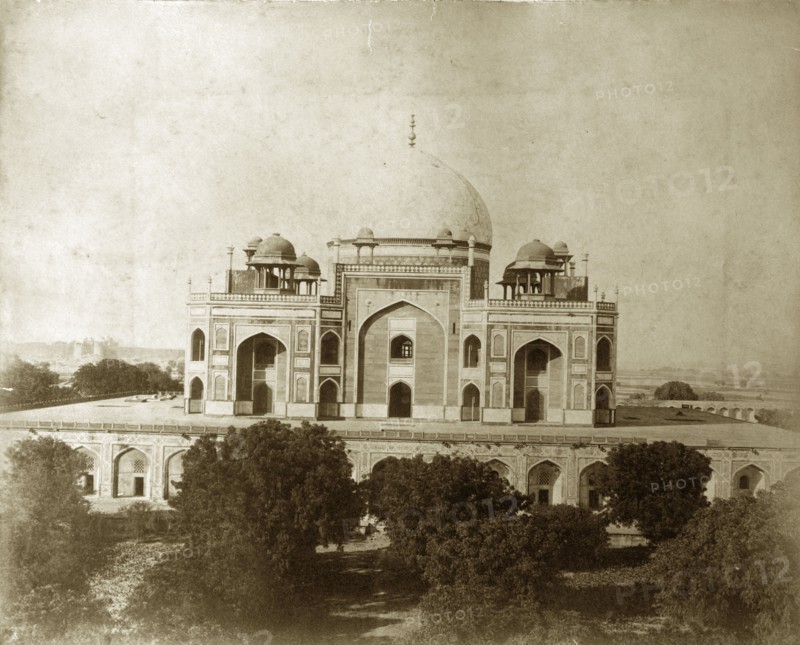Humayun's tomb, Delhi. View of Emperor Humayun's tomb, an excellent example of Mughal architecture. Delhi, India, circa 1885. Delhi, Delhi, India, Southern Asia, Asia.