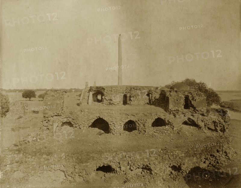 Monolith near the Last'. Ruins near Delhi, identified by the original caption as 'Monolith near the Last'. Delhi, India, circa 1885. Delhi, Delhi, India, Southern Asia, Asia.