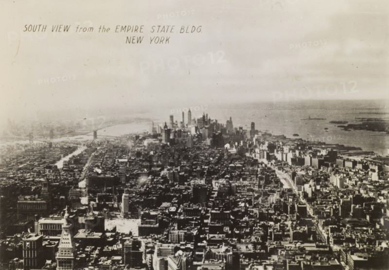 South view of Manhattan Island. View, facing south, of Manhattan Island, taken from the top of the Empire State Building. New York, United States of America, circa 1942. New York, New York, United States of America, North America, North America .
