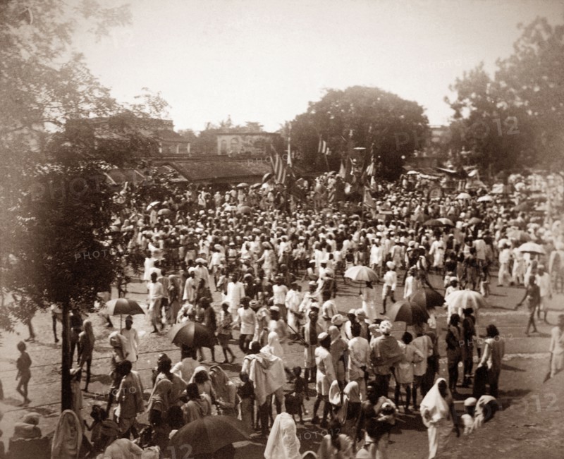 A parade in Bengal. A religious parade, possibly a Muharram procession. Bengal, India, circa 1890., West Bengal, India, Southern Asia, Asia.
