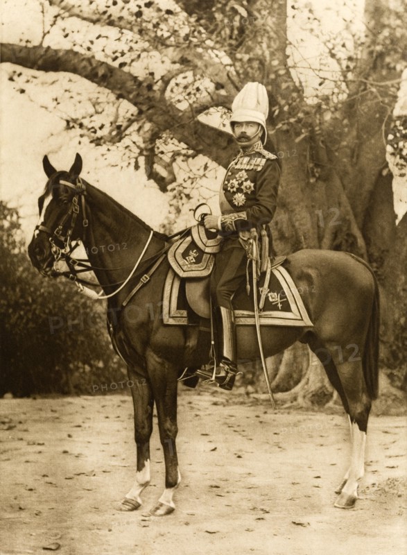 Lord Kitchener in India. Portrait of Lord Kitchener (1850-1916), Commander-in-Chief in India, mounted on a horse. Probably Simla, India, circa 1903. India, Southern Asia, Asia.