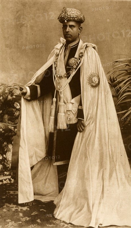 Sir Rama Varma. Studio portrait of Sir Rama Varma (1853-1943), Raja of Kochi, dressed in his robes for the Coronation Durbar at Delhi. India, circa 1902. India, Southern Asia, Asia.