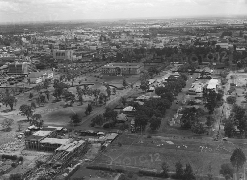 Air patrol over Littleton's town'. Aerial view taken from a patrol plane of a city identified by the photographer as 'Littleton's town'. Probably Kenya, 1 November 1952. Kenya, Eastern Africa, Africa.