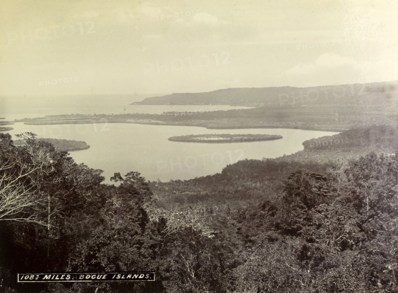 Bogue Islands, Jamaica. View of Bogue Islands in Montego Bay, taken from a newly completed railway track in the mountains. Montego Bay, Jamaica, circa 1895. Montego Bay, St James (Jamaica), Jamaica, Caribbean, North America .