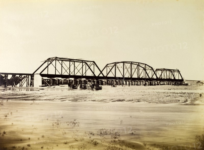 Bridge under construction. A railway bridge under construction on the Port Antonio extension line, a stretch of track that opened in 1896. Portland, Jamaica, circa 1895., Portland, Jamaica, Caribbean, North America .